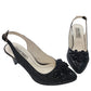 Sandale negre elegante cu toc 7 cm și aplicație florala – Piele naturală – Pantofi Nimar