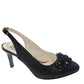 Sandale negre elegante cu toc 7 cm și aplicație florala – Piele naturală – Pantofi Nimar