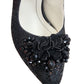 Sandale negre elegante cu toc 7 cm și aplicație florala – Piele naturală – Pantofi Nimar