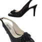 Sandale negre elegante cu toc 7 cm și aplicație florala – Piele naturală – Pantofi Nimar