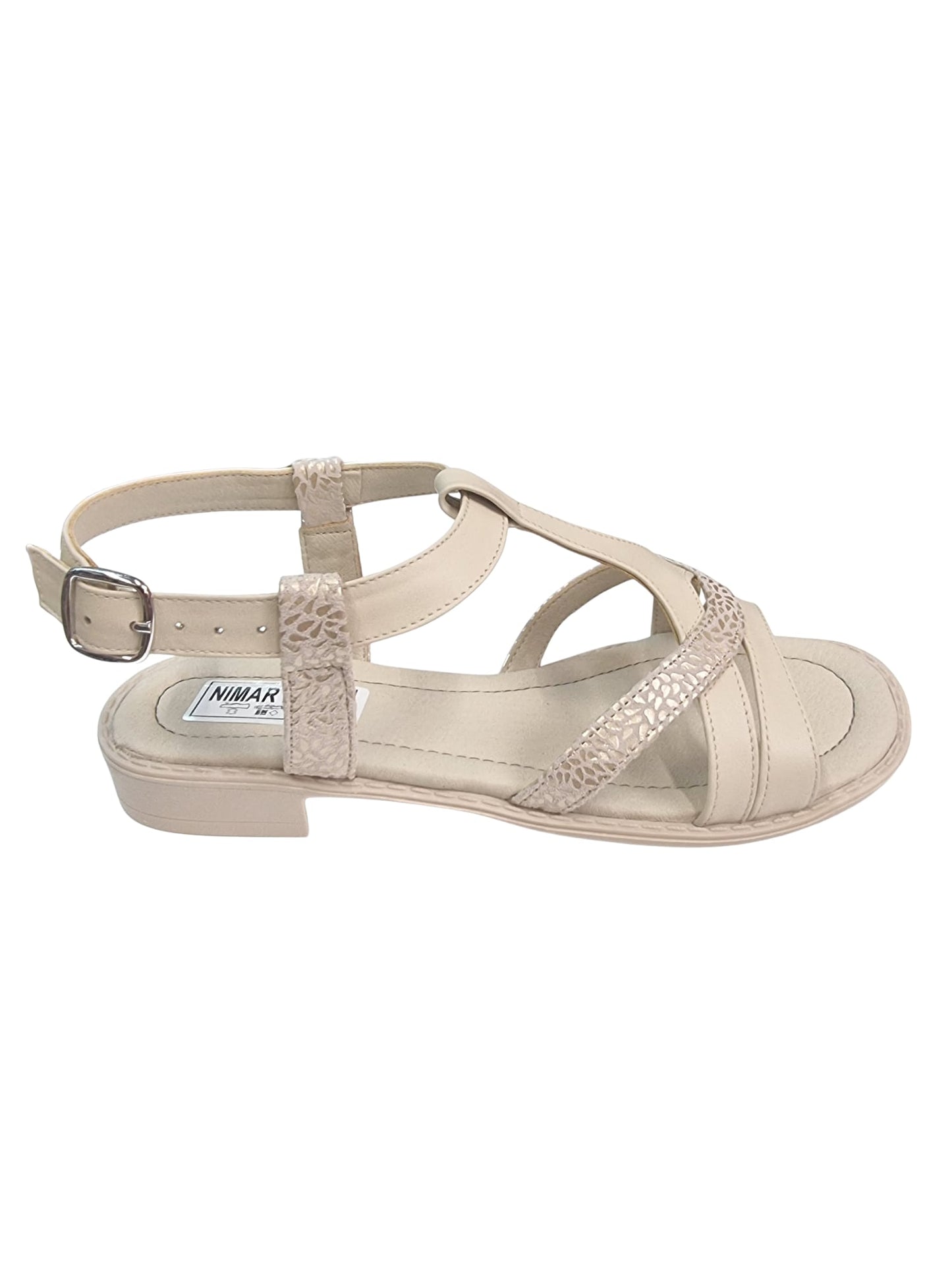 Sandale bej din piele naturală cu barete, talpă joasă, model confortabil