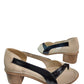 Sandale damă bej cu detaliu negru, piele naturală, toc gros 4 cm