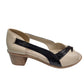 Sandale damă bej cu detaliu negru, piele naturală, toc gros 4 cm