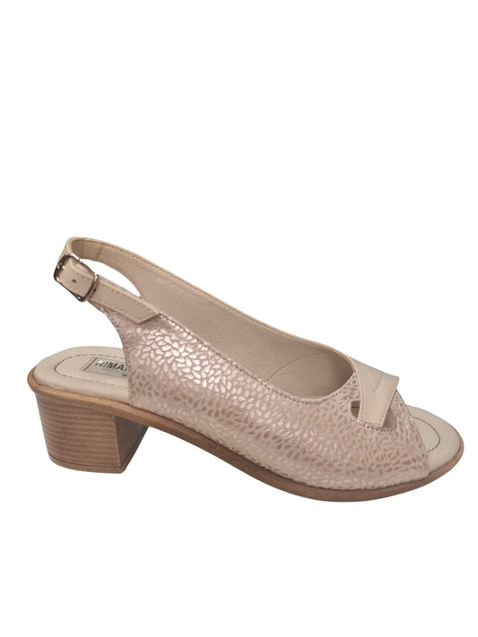 Sandale bej din piele naturală cu toc gros 4 cm – Eleganță și confort Nimar