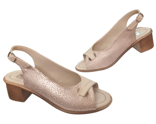 Sandale bej din piele naturală cu toc gros 4 cm – Eleganță și confort Nimar