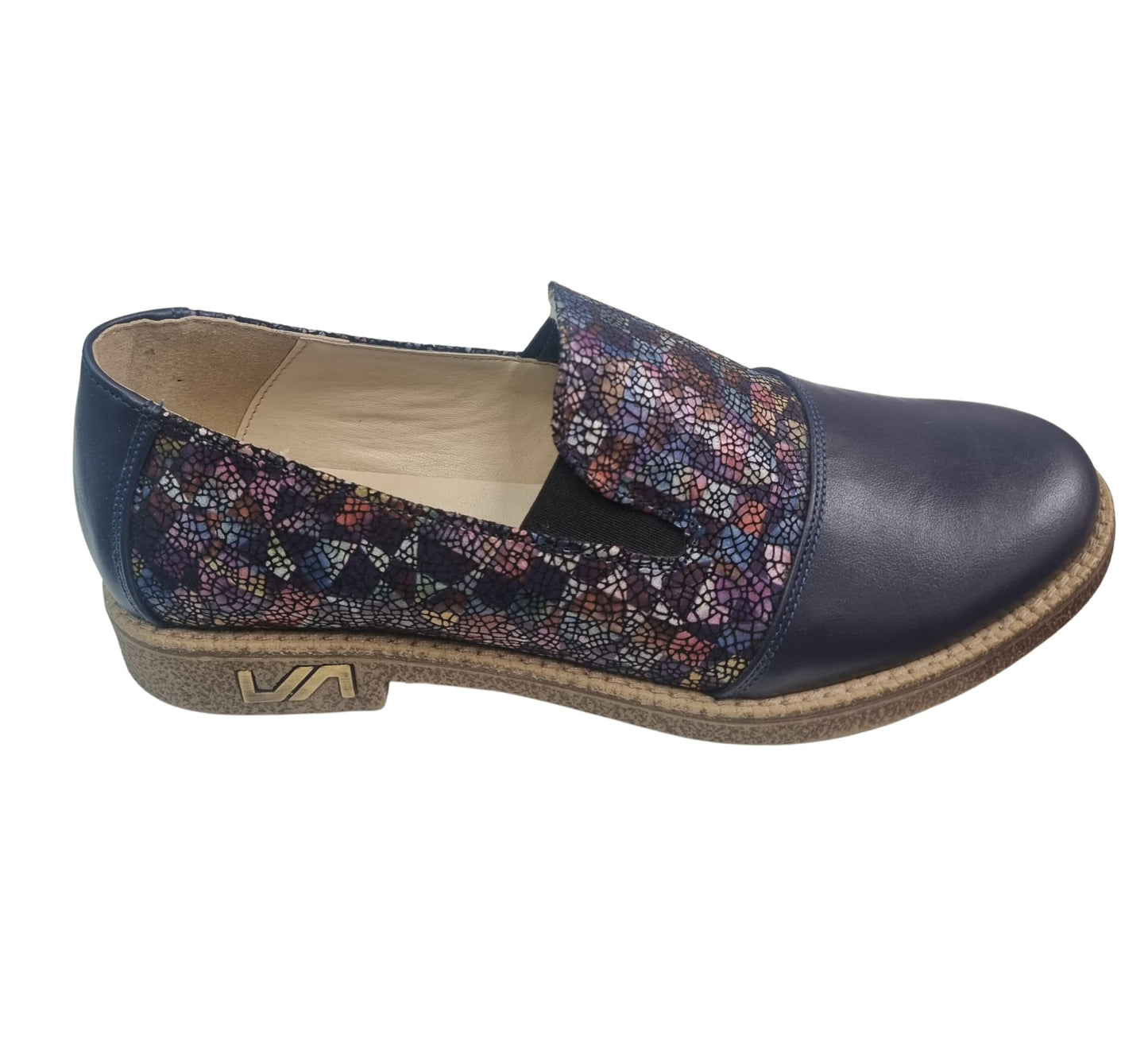 Pantofi Casual Bleumarin din Piele Naturală cu Imprimeu Geometric – Talpă Joasă, Ultra Comozi