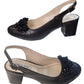 Sandale slingback negre din piele naturală, toc gros 5 cm, flori și paiete