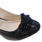 Sandale slingback negre din piele naturală, toc gros 5 cm, flori și paiete