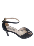Sandale negre elegante cu toc de 7 cm și baretă subțire – decor glam cu pietre
