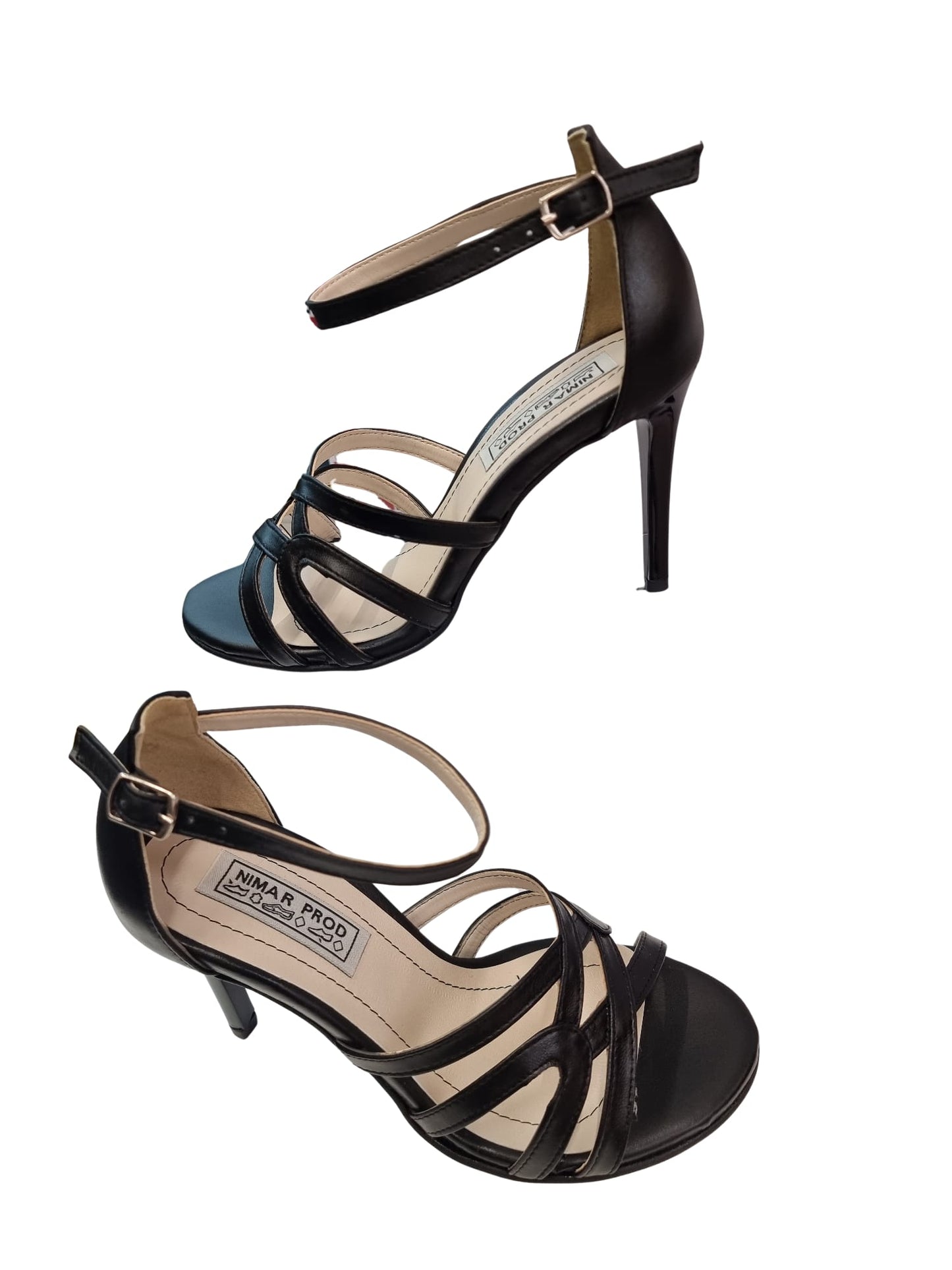 Sandale negre elegante cu barete încrucișate și toc de 9 cm – design glam și rafinat