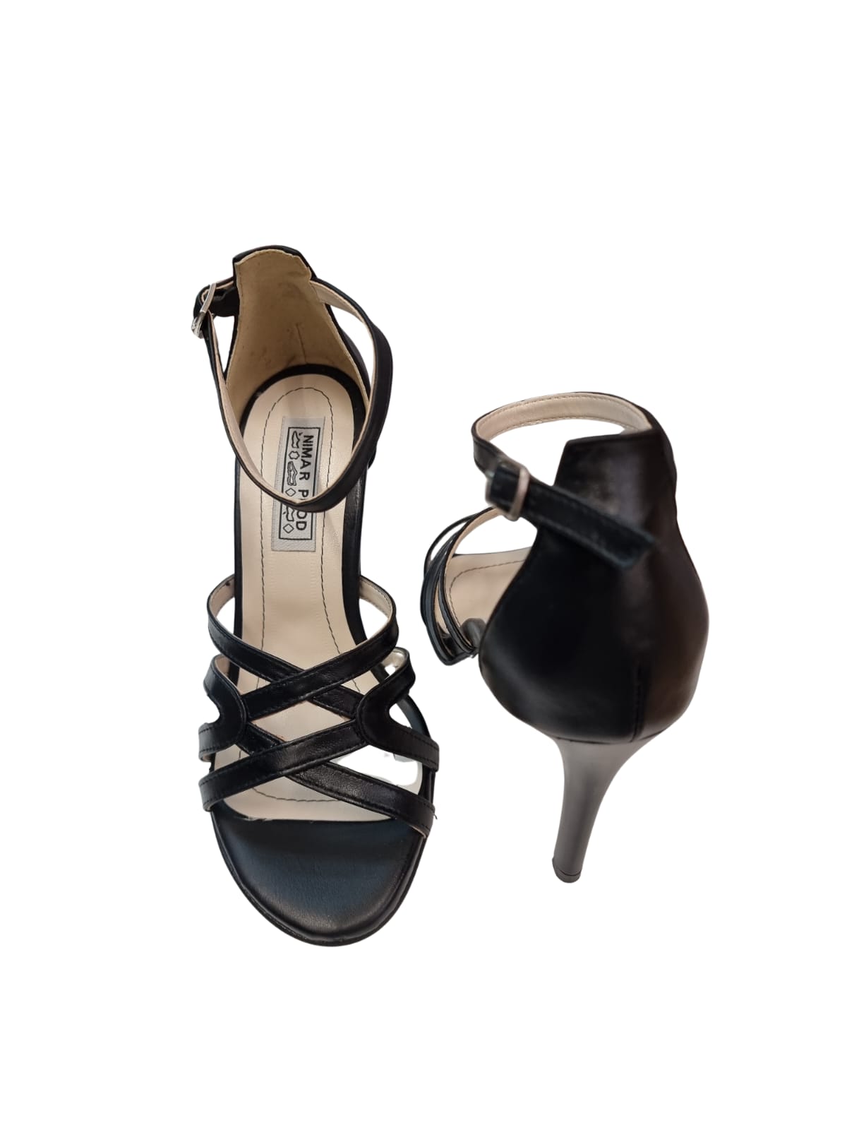 Sandale negre elegante cu barete încrucișate și toc de 9 cm – design glam și rafinat
