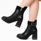 Botine Dama din Piele Naturală Negre – Toc 8 cm & Platou 1 cm, Accesorii Aurii – Model Elegant
