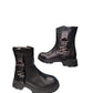 Ghete damă negre din piele naturală cu accesorii metalice laterale și talpă groasă – 3 cm