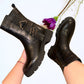 Ghete damă negre din piele naturală cu accesorii metalice laterale și talpă groasă – 3 cm