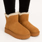 Ghete călduroase cu fundiță la spate camel – blană sintetică, talpă groasă 3/4 cm (35–40)