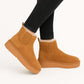 Ghete îmblănite damă camel cu elastic lateral și talpă groasă – 3/4 cm
