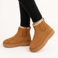 Ghete îmblănite damă camel cu elastic lateral și talpă groasă – 3/4 cm