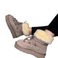 Ghete îmblănite damă bej taupe din piele întoarsă cu șiret și talpă groasă – 3/4 cm