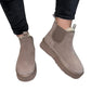 Ghete damă taupe din piele întoarsă cu blană și talpă groasă – 3/4 cm