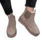 Ghete damă taupe din piele întoarsă cu blană și talpă groasă – 3/4 cm