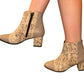 Botine damă bej din piele naturală cu imprimeu tip șarpe și toc gros 5 cm