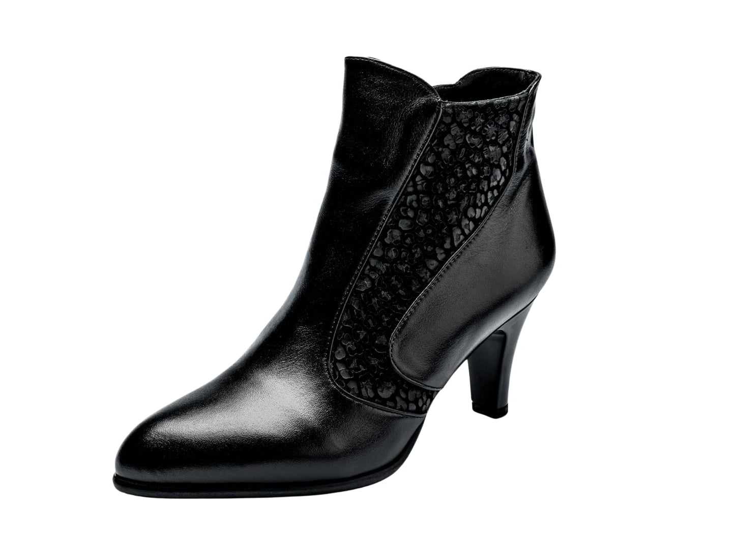 Botine Dama Piele Naturală Negre – Toc Subțire 7 cm, Model Elegant cu Detalii Decorative