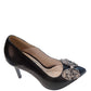 Pantofi eleganți din piele neagră cu fundiță strălucitoare și toc de 9 cm