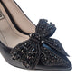 Pantofi eleganți din piele neagră cu fundiță strălucitoare și toc de 9 cm