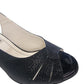 Sandale elegante negre din piele naturală, toc gros 7 cm – model cu sclipici discret