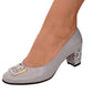 Pantofi Gri din Piele Naturală cu Toc de 5 cm și Accesoriu Metalic – Eleganță și Confort