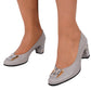 Pantofi Gri din Piele Naturală cu Toc de 5 cm și Accesoriu Metalic – Eleganță și Confort