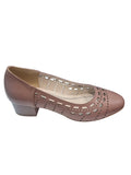 Pantofi damă bej perforați din piele naturală, toc gros 3 cm – Eleganță și confort