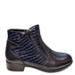 Botine damă bleumarin din piele naturală cu fermoar lateral și toc mic 2 cm