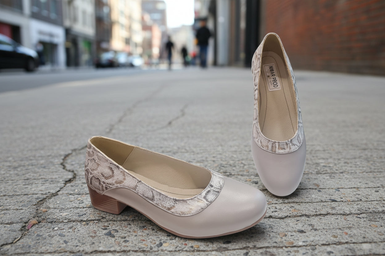Pantofi damă gri cu toc mic, comozi, eleganți – Cod 234 | PantofiNimar